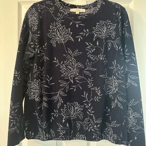 LOFT Navy and White Patterned Sweater